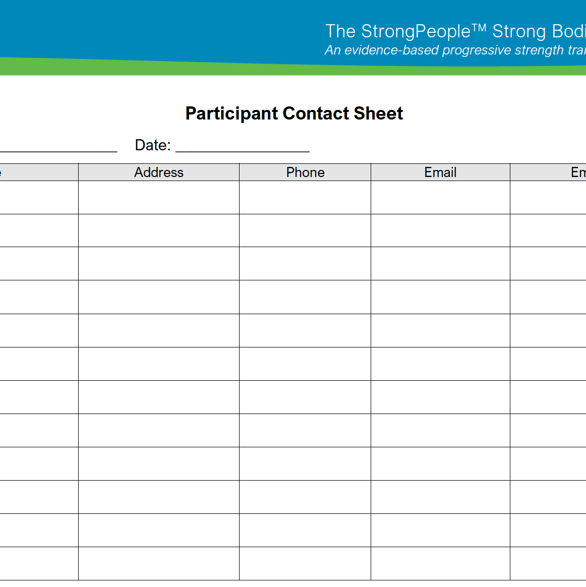 Participant Contact Sheet